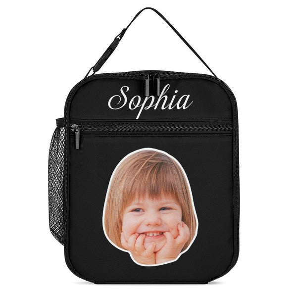 Custom Face&Name Black Portable Insulated Lunch Bag