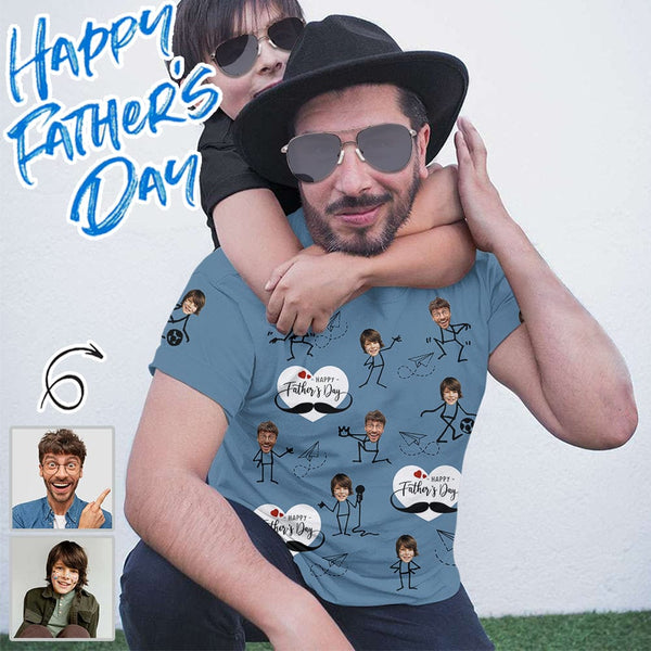 Custom Face Classic Unisex T-shirt Stick Figure Happy Father's Day Best Gift For DAD