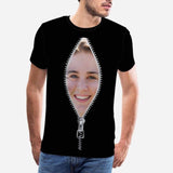 Custom Girlfriend Face Tee Black Zipper Men's All Over Print T-shirt Your Face on A Shirts for Him