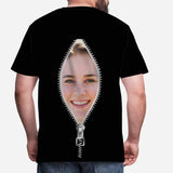 Custom Girlfriend Face Tee Black Zipper Men's All Over Print T-shirt Your Face on A Shirts for Him