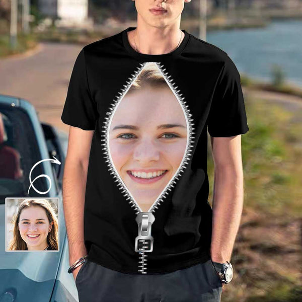 Men's Custom Girlfriend Face Tee Black T-shirt Your Face on A Shirts