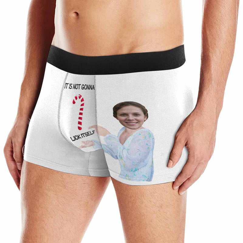 Custom Face Christmas Candy Lick Itself Men's All-Over Print Boxer Briefs Put Your Face on Underwear with Custom Image