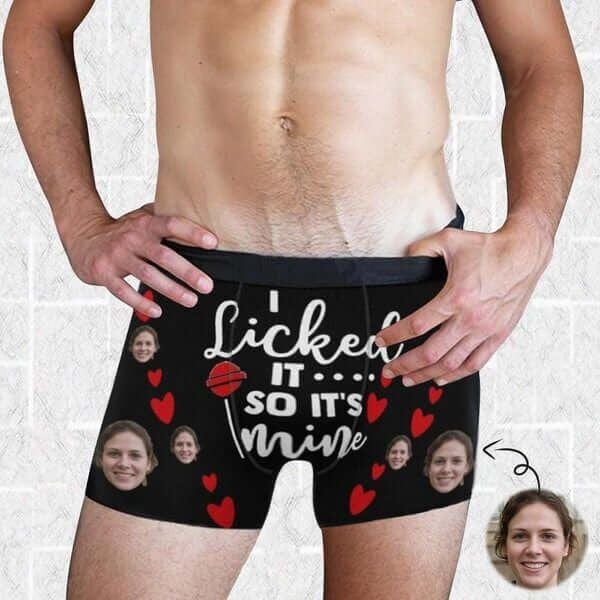 Custom Men's Boxer Briefs with Girlfriend Face I Licked It Red Love Personalized Boxers Underwear For Valentine's Day Gift