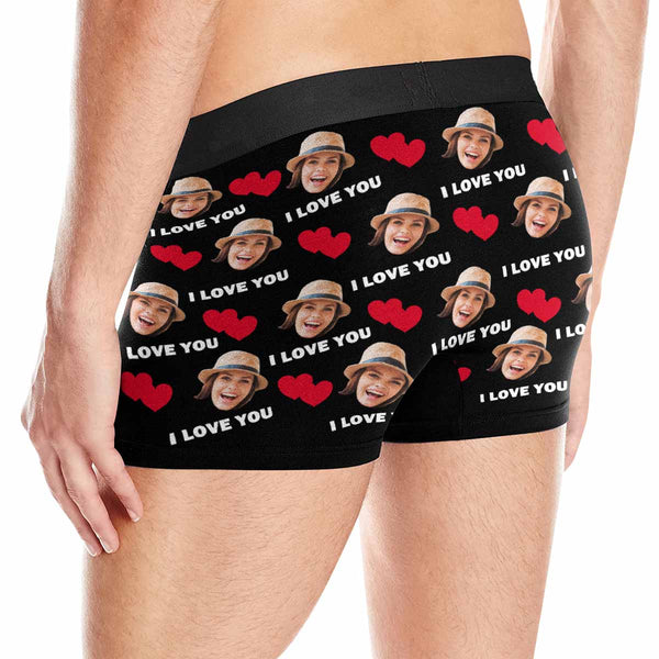 [Made In USA] Custom Boxer Briefs with Face I Love You Personalized Boxer for Husband Boyfriend Print Face Photo Underwear Customized Mens Underwear Gift for Husband