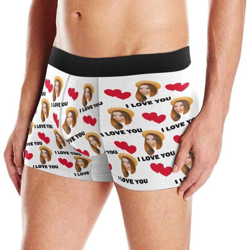 [Made In USA] Custom Boxer Briefs with Face I Love You Personalized Boxer for Husband Boyfriend Print Face Photo Underwear Customized Mens Underwear Gift for Husband