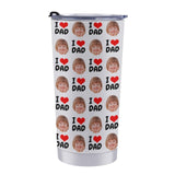 Custom Photo Love Dad Red Heart Travel Tumbler 20OZ Insulated Coffee Mug with Lid Father's Day Gift Idea Cup Personalized Face Stainless Steel Travel Tumbler