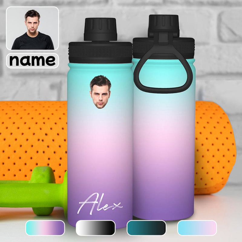 18OZ Custom Face&Name Gradient Sports Insulated Kettle Stainless Steel Water Bottle Personalized Photo Tumbler Sports Gifts
