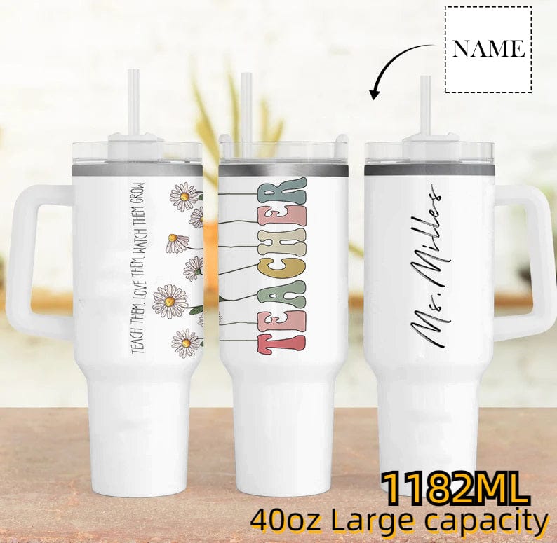 Custom Name Gift For Teacher Personalized 40oz Stainless Steel Travel Mug with Handle and Straw Lid Large Capacity Car Cup