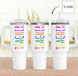 Custom Name Teacher's 40oz Stainless Steel Travel Mug with Handle and Straw Lid Large Capacity Car Cup