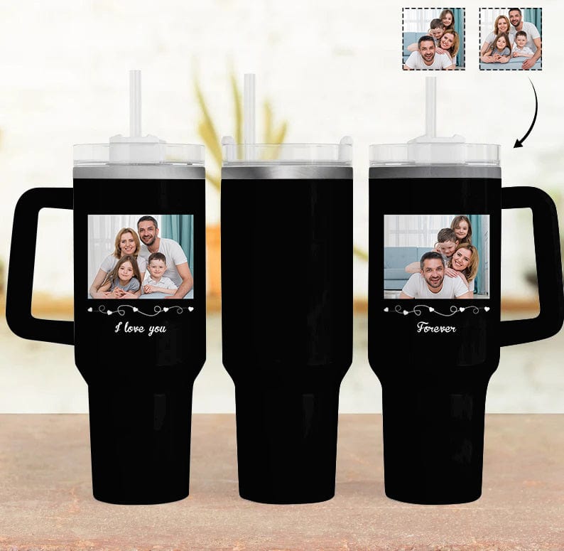 Custom Your Family Photo Personalized 40oz Stainless Steel Travel Mug with Handle and Straw Lid Large Capacity Car Cup