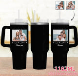 Custom Your Family Photo Personalized 40oz Stainless Steel Travel Mug with Handle and Straw Lid Large Capacity Car Cup