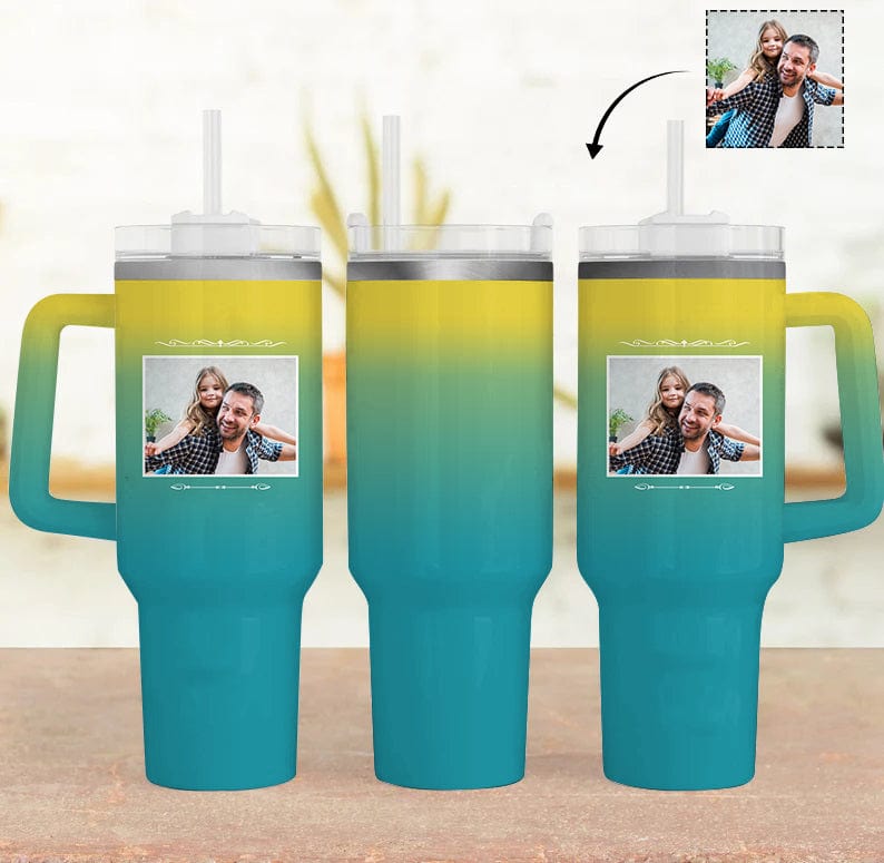 Custom Your Photo Gradient Background Personalized 40oz Stainless Steel Travel Mug with Handle and Straw Lid Large Capacity Car Cup