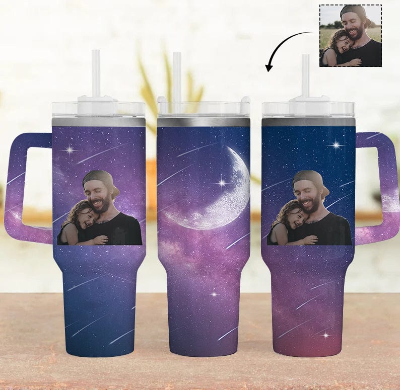 Custom Your Photo Starry Sky Personalized 40oz Stainless Steel Travel Mug with Handle and Straw Lid Large Capacity Car Cup