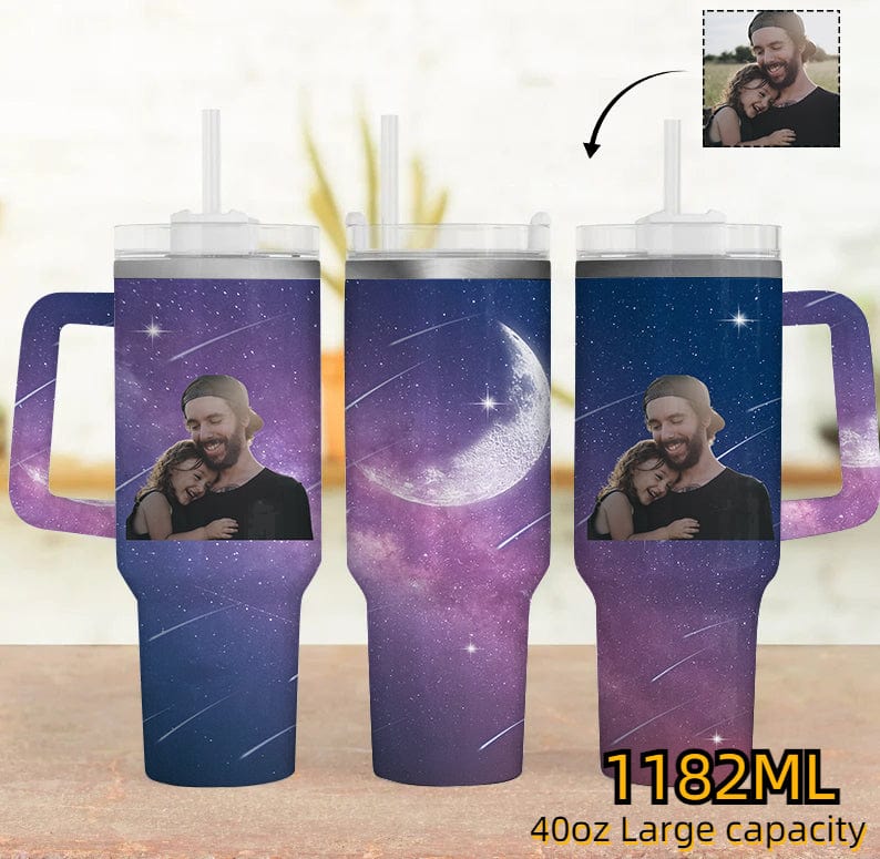 Custom Your Photo Starry Sky Personalized 40oz Stainless Steel Travel Mug with Handle and Straw Lid Large Capacity Car Cup