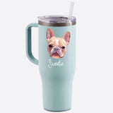 Custom Your Photo & Text Personalized 40oz Stainless Steel Travel Mug with Handle and Straw Lid Large Capacity Car Cup