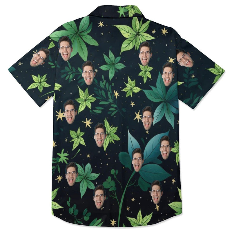 Custom Face Dark Green Vegetation Satin Nightgown For Women Silk Nightshirt Button Down Pajamas Dress Boyfriend Sleepshirt S-3XL