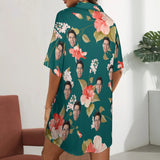 Custom Face Green Satin Nightgown For Women Silk Nightshirt Button Down Pajamas Dress Boyfriend Sleepshirt S-3XL