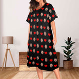 Custom Face Heart Women's Nightshirt Short Sleeve Button Down Nightgown V-Neck Sleepwear Pajama Dress