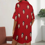 Custom Face Solid Color Satin Nightgown For Women Silk Nightshirt Button Down Pajamas Dress Boyfriend Sleepshirt S-3XL