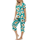 Custom Face Poached Eggs Women's Loungewear Set Short Sleeve Shirt and Capri Pants Sleepwear Pajama Set