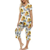 Custom Face Yellow Flowers Women's Loungewear Set Short Sleeve Shirt and Capri Pants Sleepwear Pajama Set