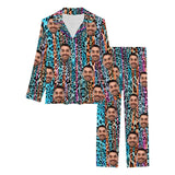 Custom Boyfriend Face Color Leopard Sleepwear Personalized Women's Slumber Party Long Pajama Set