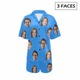 Custom Face Solid Color Loungewear Personalized Photo Sleepwear Women's V-Neck Short Pajama Set