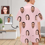 Custom Face Solid Color Loungewear Personalized Photo Sleepwear Women's V-Neck Short Pajama Set