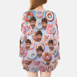 Custom Face Donut Women's Long Sleeve Scoop Neck Short Pajama Set