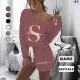 Custom initials & name Women's Long Sleeve Scoop Neck Short Pajama Set