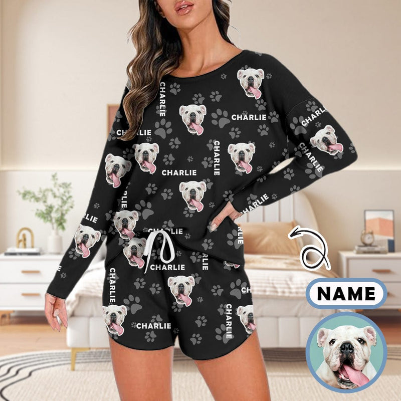 Custom Pet and Name Women's Long Sleeve Scoop Neck Short Pajama Set
