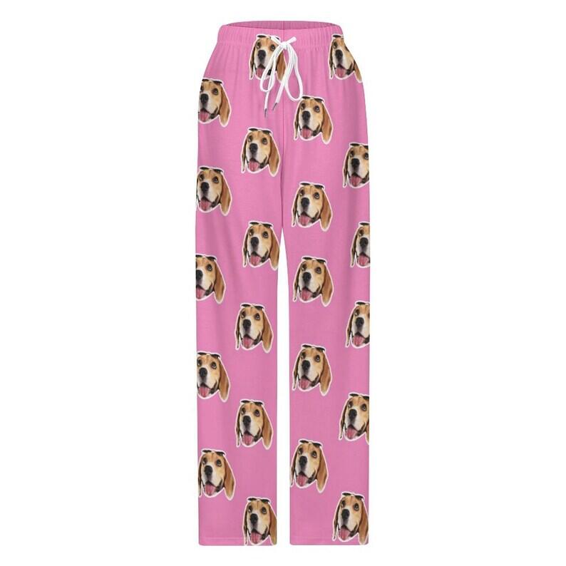 Custom Cat Dog Face Solid Color Pajama Pants and Pet Dog Bandana
