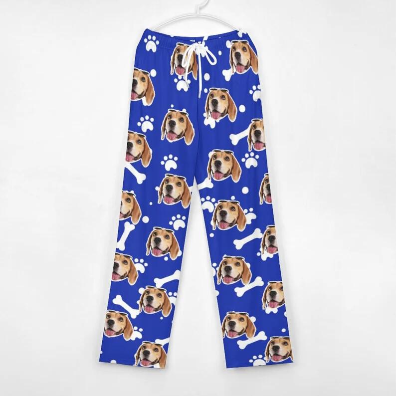 Custom Dog Face Dog Bone Pajama Pants and Pet Dog Bandana