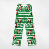 Custom Face Christmas Red Hat Snowflake Pajama Pants and Pet Dog Bandana
