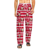 Custom Face Christmas Red Hat Snowflake Pajama Pants and Pet Dog Bandana