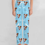 Custom Face Dog Bone Paw Print Blue Background Pajama Pants and Pet Dog Bandana