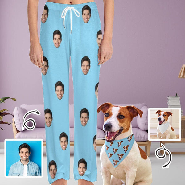 Custom Face Long Pajama Pants and Pet Dog Bandana