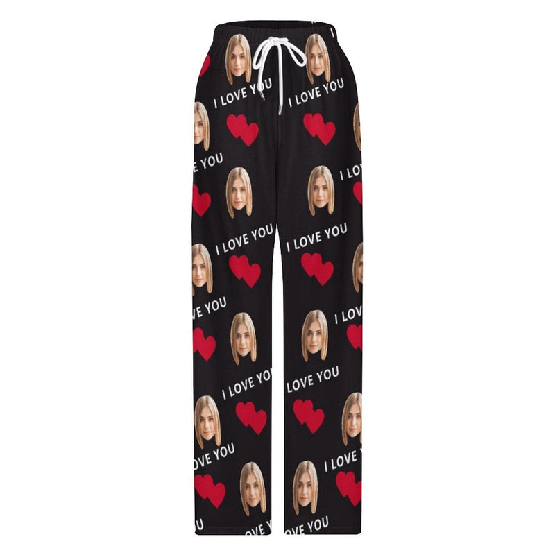 Custom Face Red Heart&I Love You Pajama Pants and Pet Dog Bandana