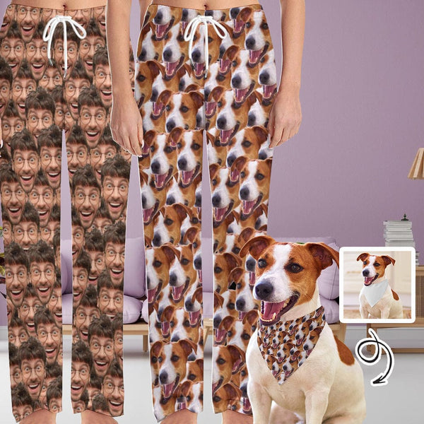 Custom Face Seamless Pajama Pants and Pet Dog Bandana