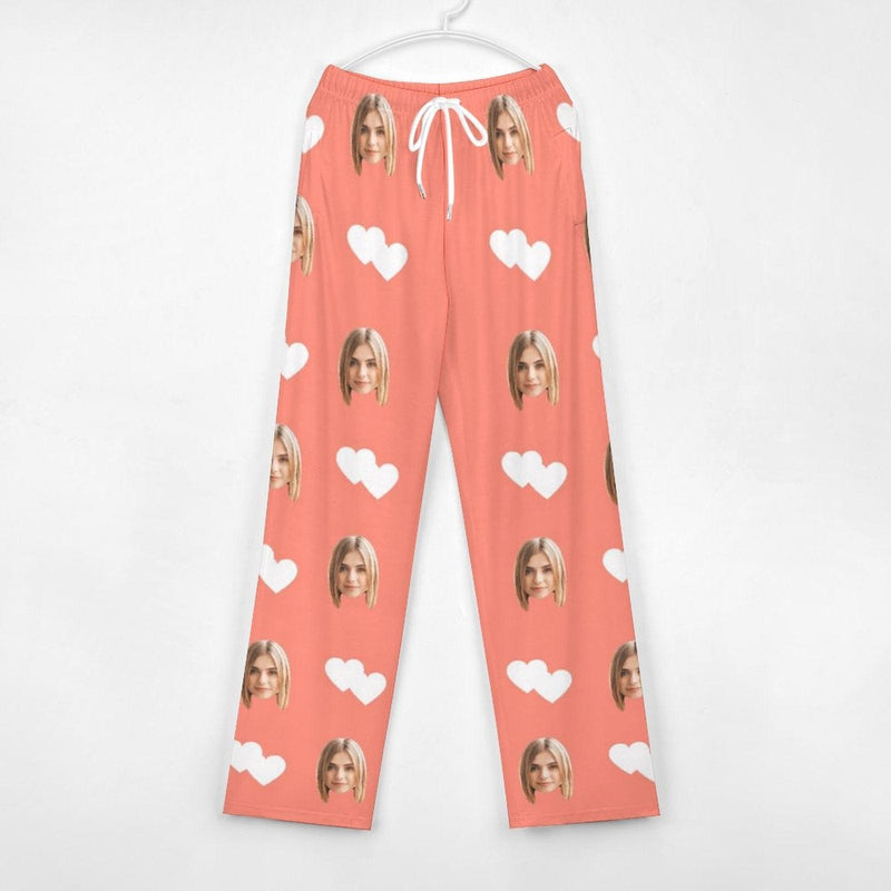 Custom Face White Heart Pink Background Pajama Pants and Pet Dog Bandana
