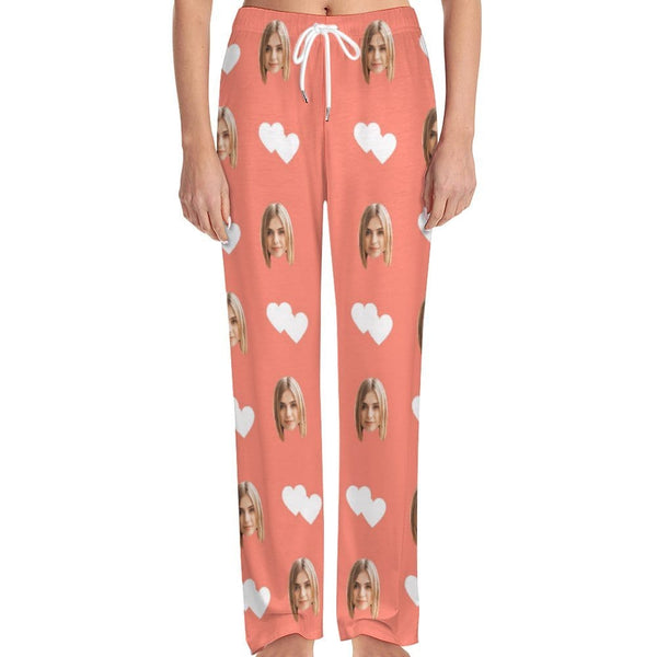Custom Face White Heart Pink Background Pajama Pants and Pet Dog Bandana