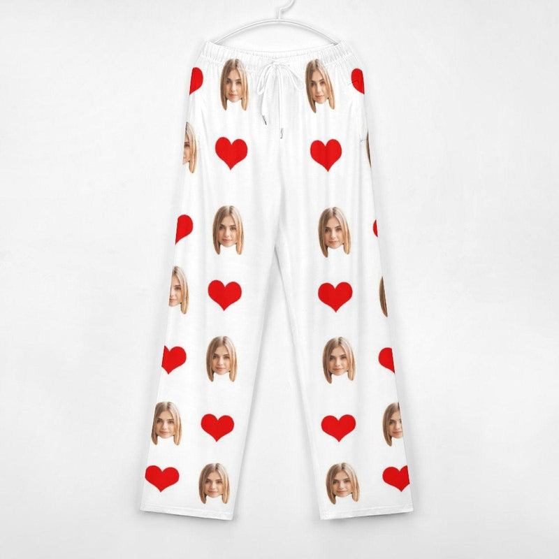 Custom Face With Red Heart Pajama Pants and Pet Dog Bandana