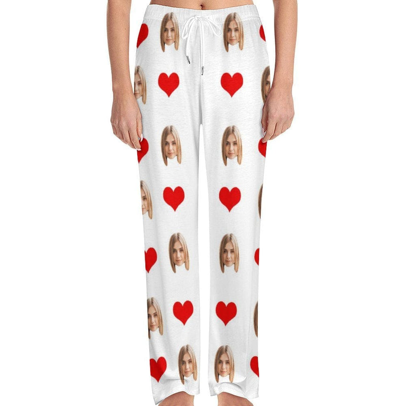 Custom Face With Red Heart Pajama Pants and Pet Dog Bandana