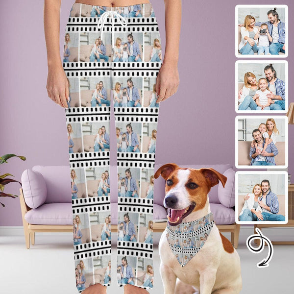 Custom Family Photo Long Pajama Pants and Pet Dog Bandana