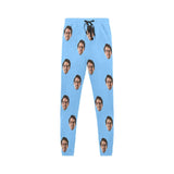 Custom Face Long Pajama Pants Simple Blue Personalized Men's Slumber Party Sleepwear