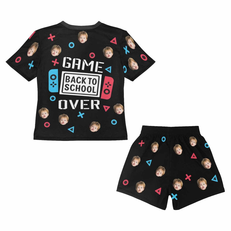 Game Over Back To School-Custom Face T-Shirt&Shorts Set Personalized Kid's Short Sleeve Pajama Set 2-7Y Boys