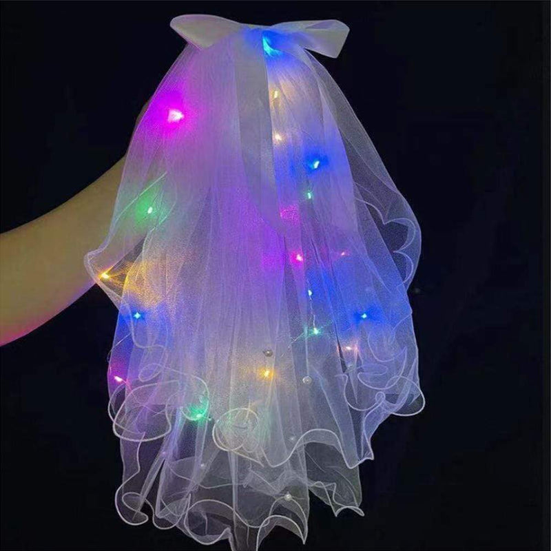 Wedding Luminous Bridal Veil-Colorful Lights Veil Bachelorette Party Gift for Future Mrs Bridal-White or Pink