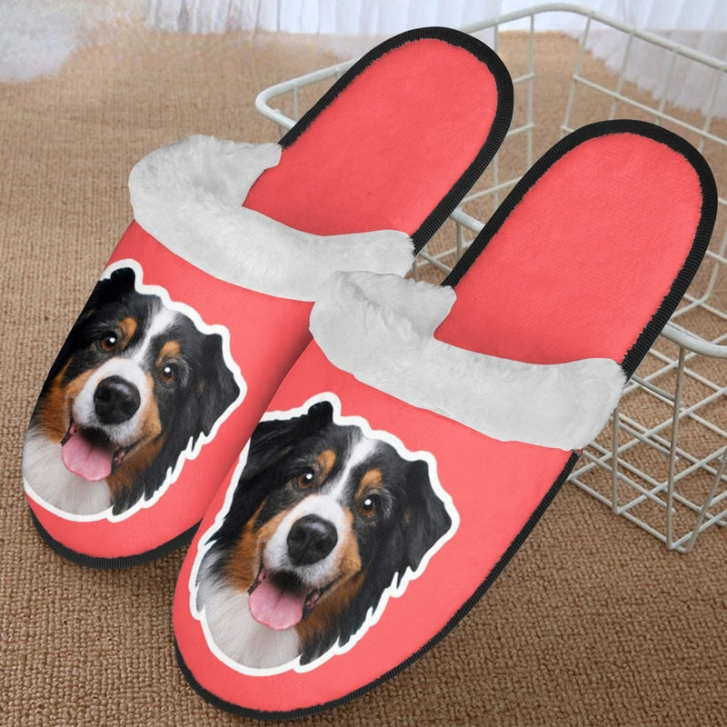 Custom Big Face Multicolor Fuzzy Slippers for Women and Men Personalized Photo Non-Slip Slippers Indoor Warm House Shoes