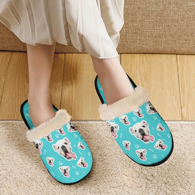 Custom Dog Face Multicolor Fuzzy Slippers for Women and Men Personalized Photo Non-Slip Slippers Indoor Warm House Shoes
