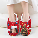 Custom Face Christmas Tree Cotton Slippers for Kids